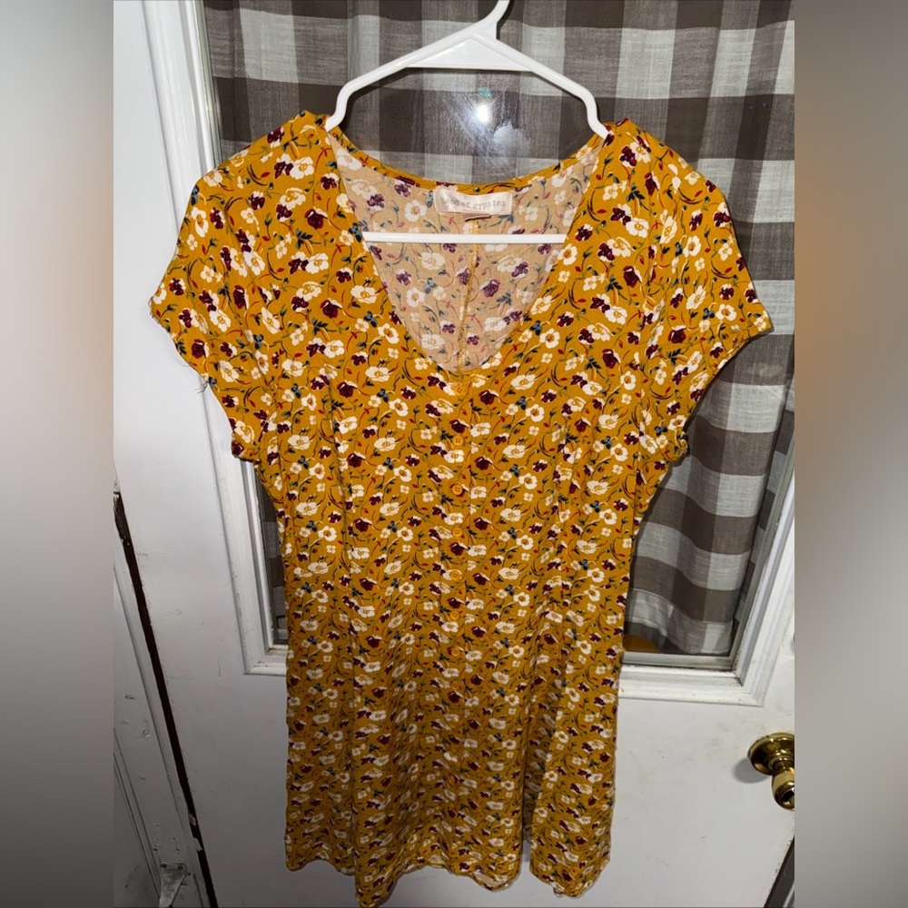 Band of Gypsies Floral Yellow Midi Dress with Pockets & Corset Back